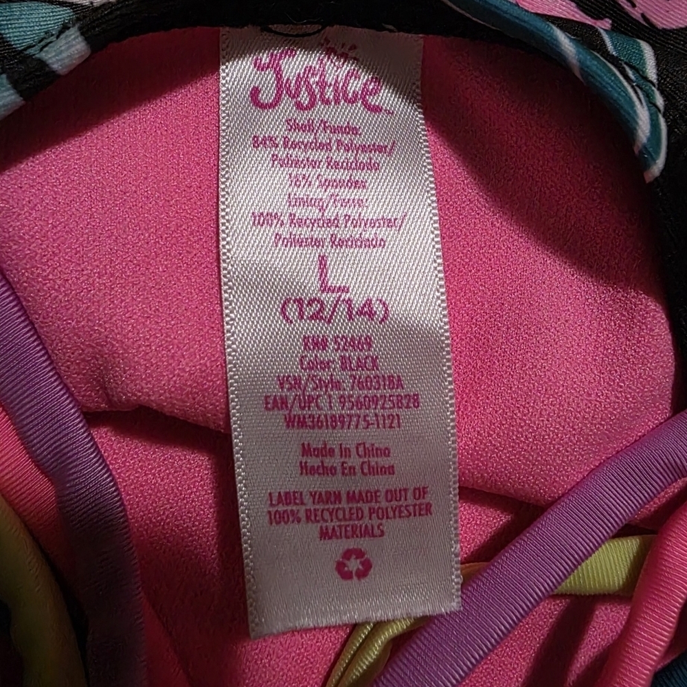 Justice Tropical Vibes One Piece Swimsuit, Black & Pink, Girls Size L (12/14) - Picture 4 of 5